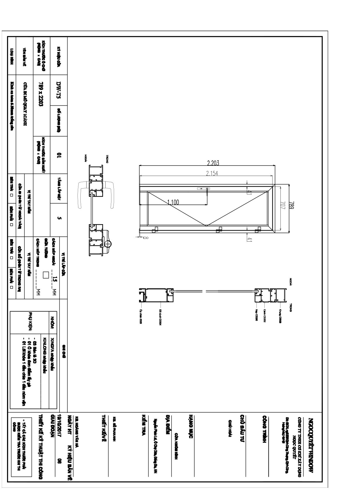 Bản vẽ kỹ thuật cửa đi mở quay nhôm kính Xingfa kích thước 789 x 2203 mm